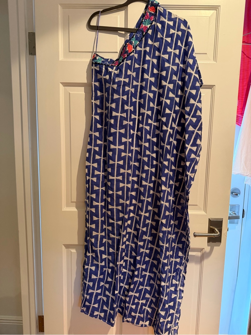Roller Rabbit Blue and White Geometric One-Shoulder cover up